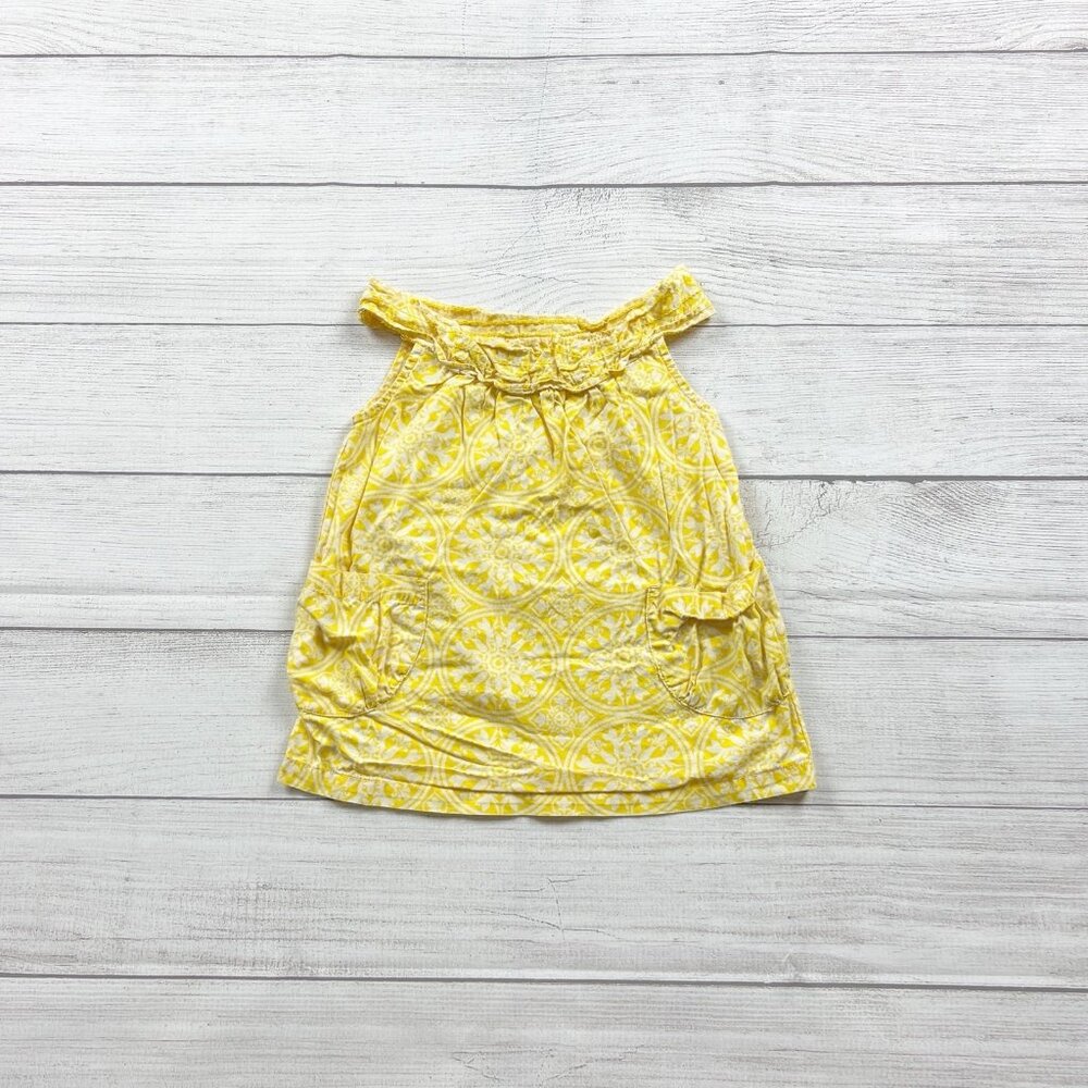 Tea Collection Baby Girl Dress Yellow Print Sleeveless Sundress 6-12 Months